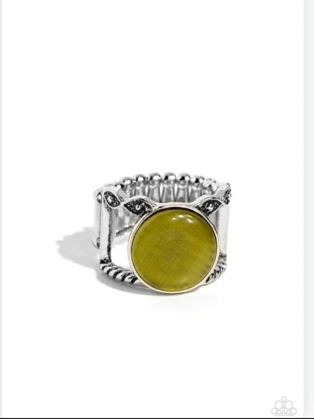 Clairvoyantly Cat's Eye paparazzi Silver Ring with Olive Green Stone